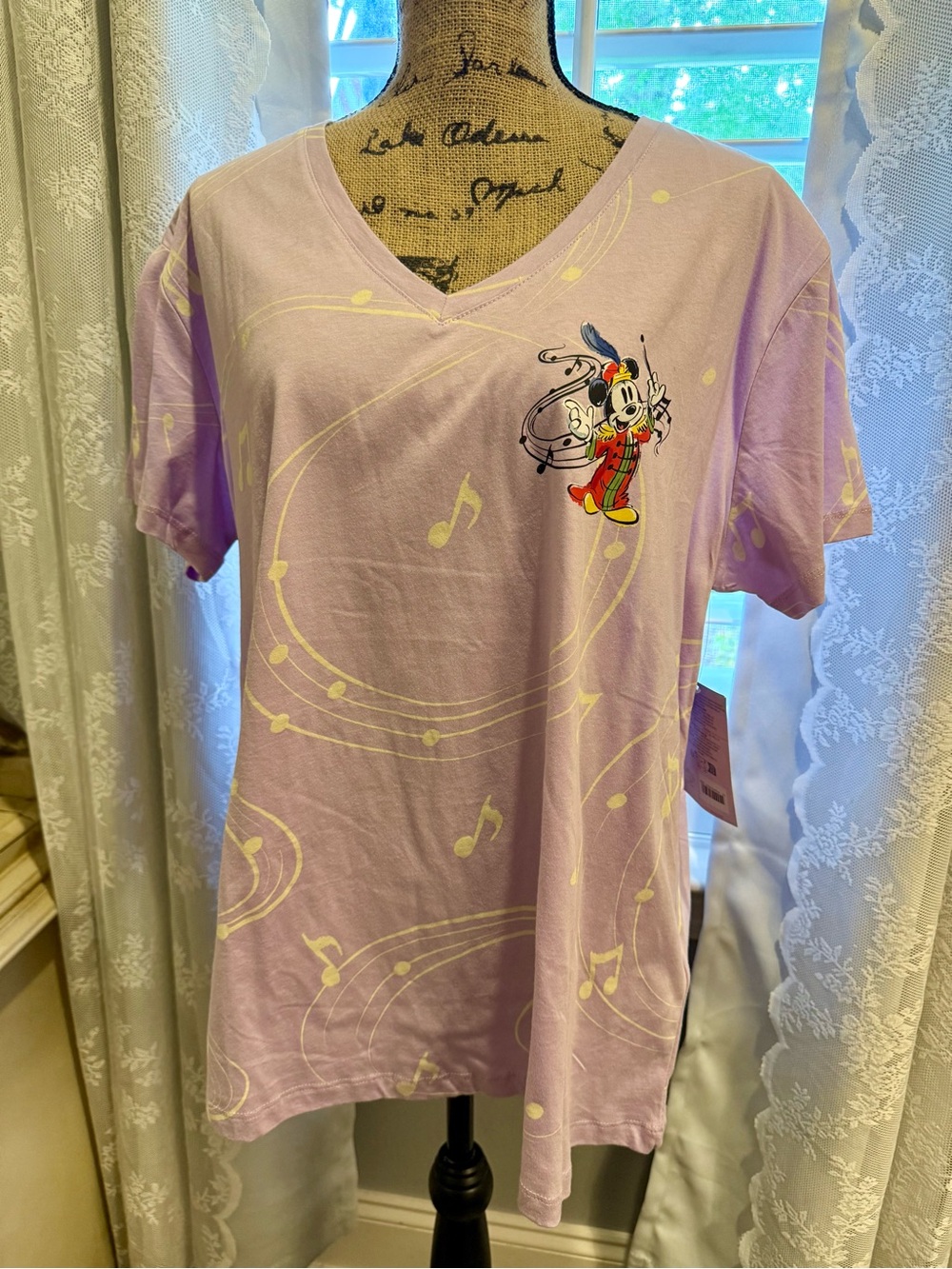Disney 100 Years Lavender Mickey Mouse Music Note V-Neck Tee